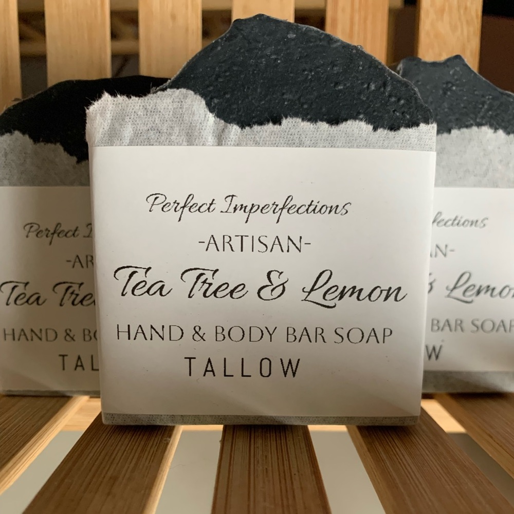 Acne Bentonite Clay and Charcoal Tallow Soap Handmade Tea Tree and Lemon